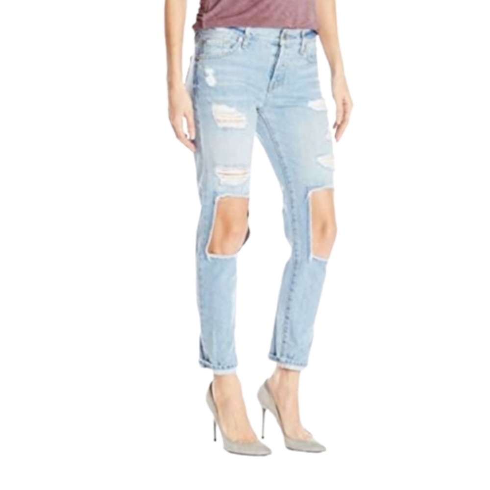 7 FOR ALL MANKIND Josefina Boyfriend Jeans in Ocean Destroy Women's Size 31